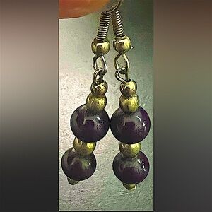 Vintage Elegant Purple and Silver Beaded Earrings